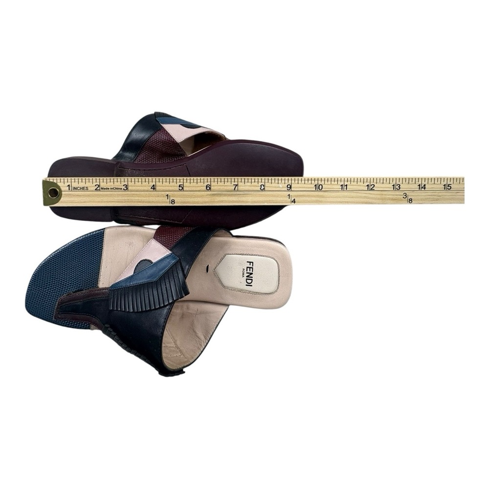 Fendi Roma Colorblock Leather Slide Sandals‎ Size 38 EU Made in Italy - Picture 7 of 12
